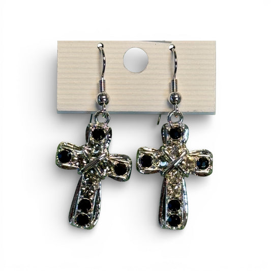 SILVER AND BLACK CROSS DANGLES