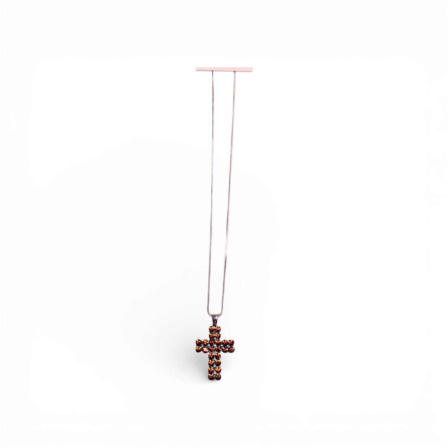 CHOCOLATE AND TEAL CROSS NECKLACE