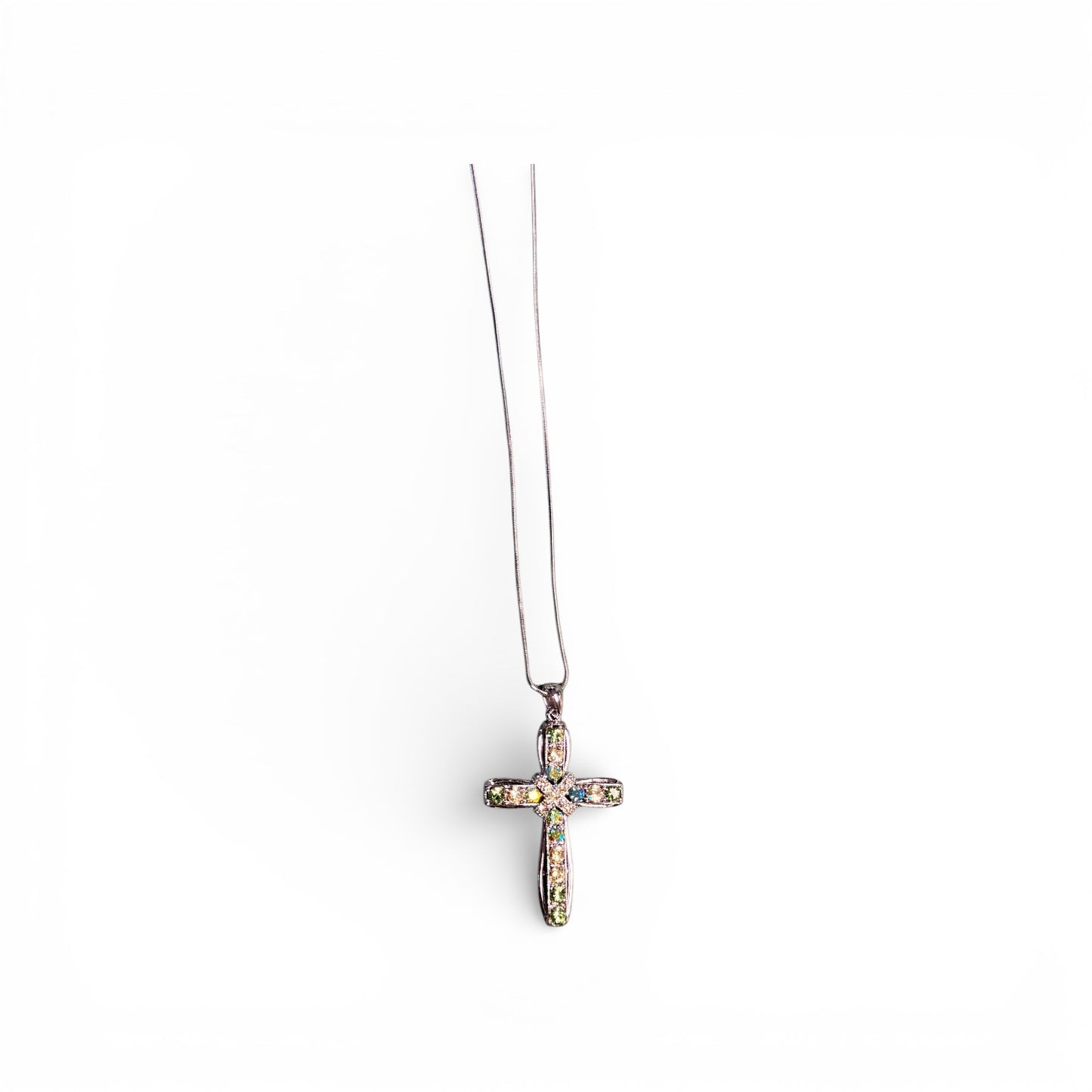 SILVER CROSS WITH COLOR RHINESTONES