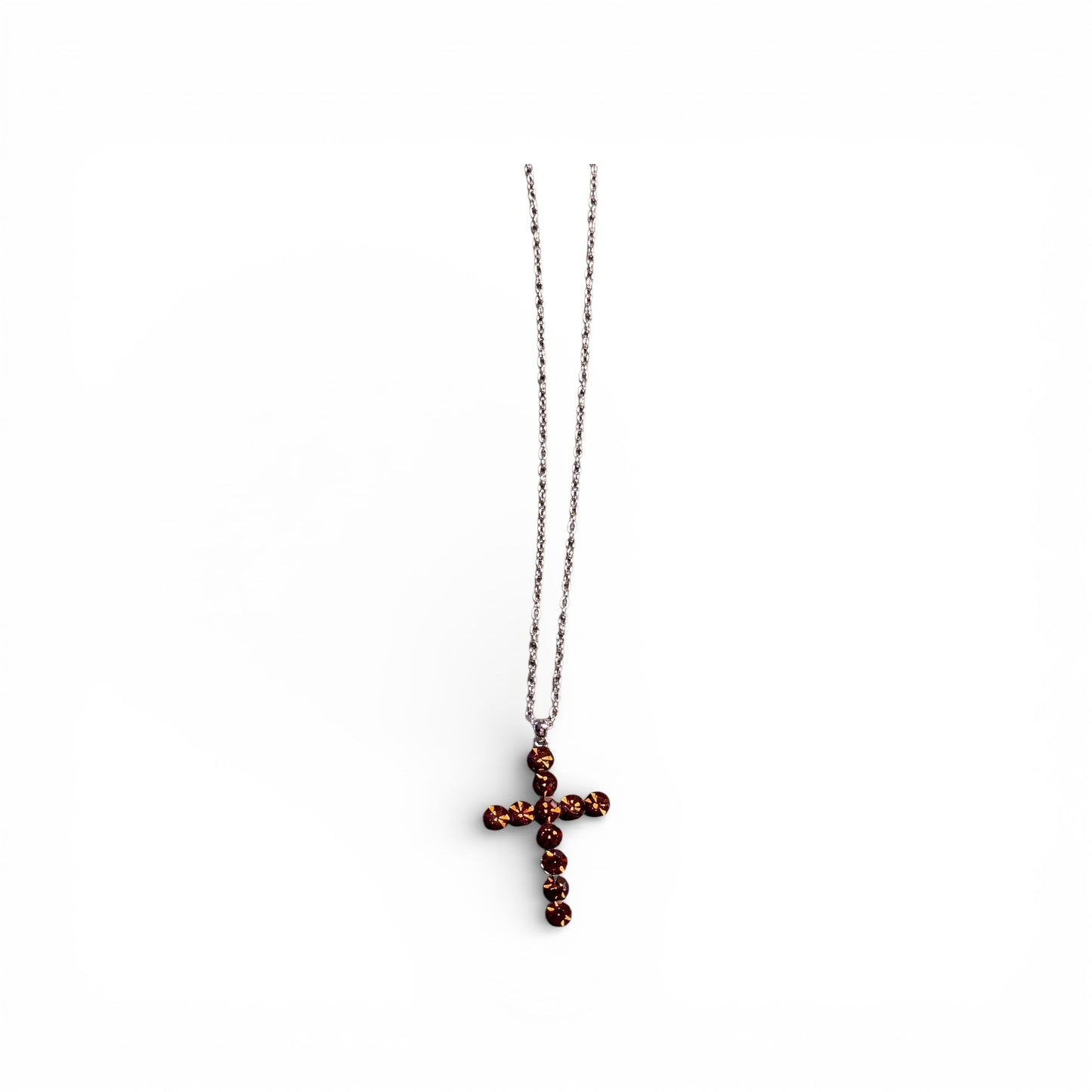 CHOCOLATE RHINESTONE CROSS NECKLACE