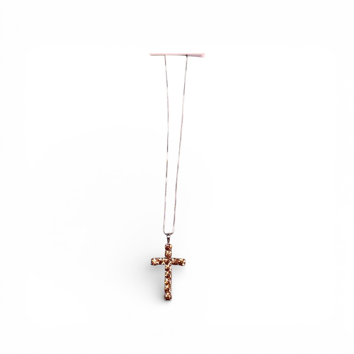 CHOCOLATE RHINESTONE CROSS NECKLACE