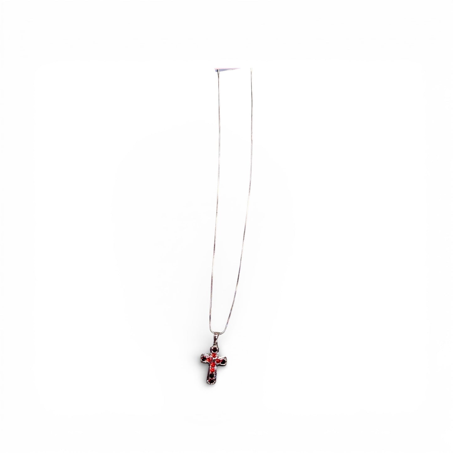SILVER AND RED RHINESTONE CROSS NECKLACE