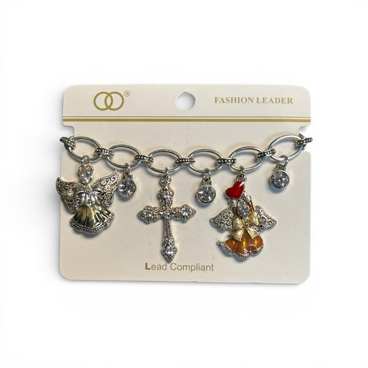 CHARM BRACELET WITH ANGELS AND CROSSES