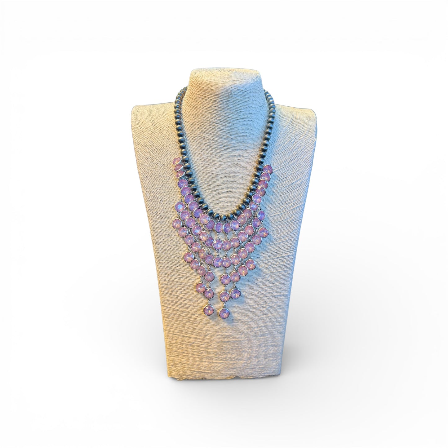 STONE FRINGE NECKLACE WITH NAVAJO BEADS