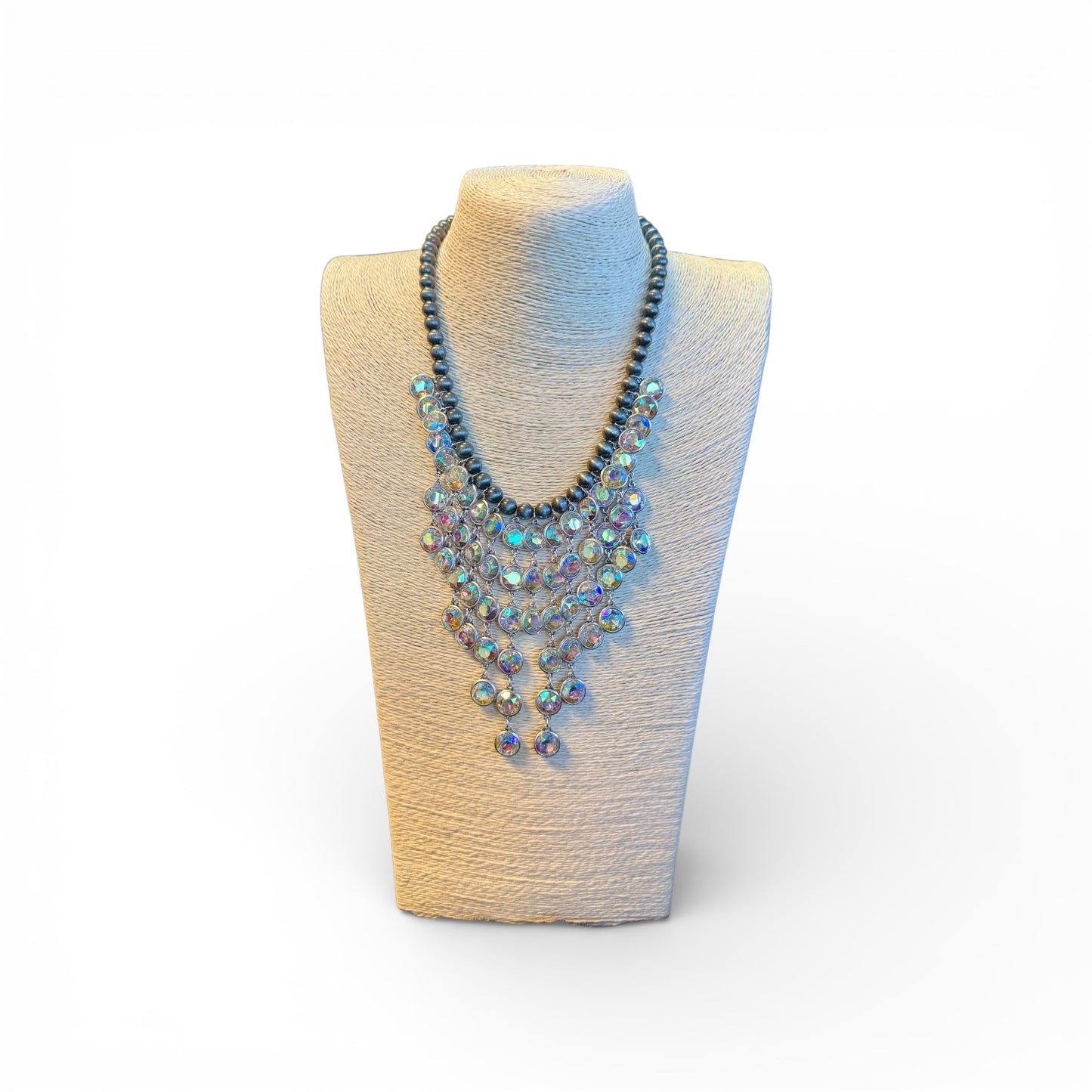 STONE FRINGE NECKLACE WITH NAVAJO BEADS