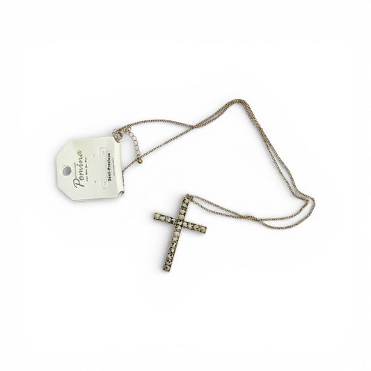 GOLD CHAIN WITH BLACK AND WHITE STONES IN CROSS