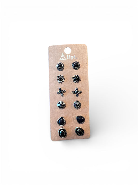 BLACK STUD EARRING SET