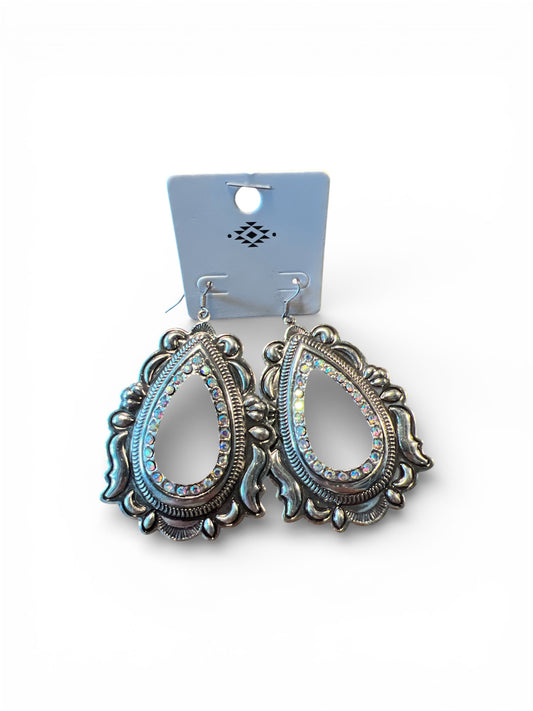 SILVER RHINESTONE DANGLE EARRING (LARGE)