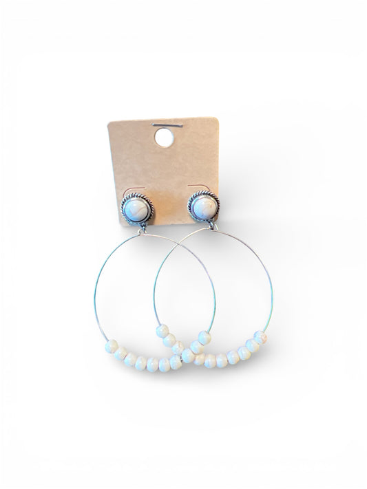 WHITE MARBLE BEAD HOOP EARRINGS