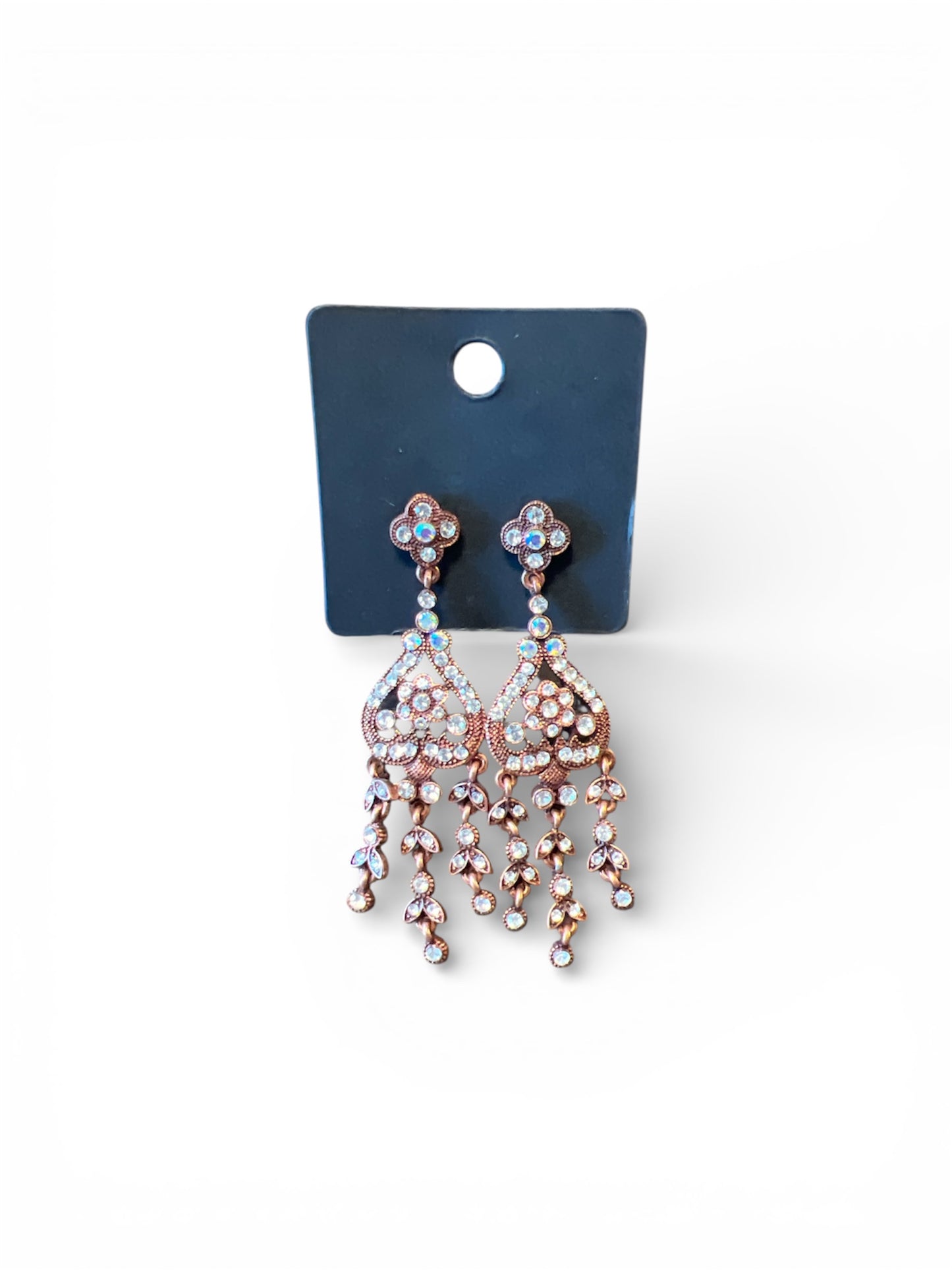 BRASS RHINESTONE DANGLE EARRINGS