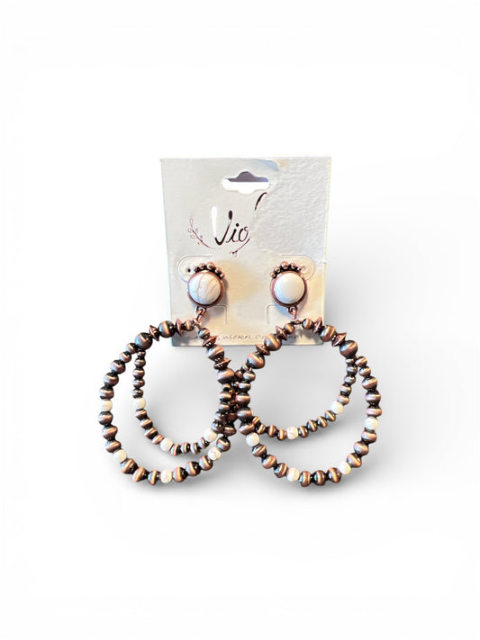 WHITE MARBLE BEADED HOOP EARRINGS