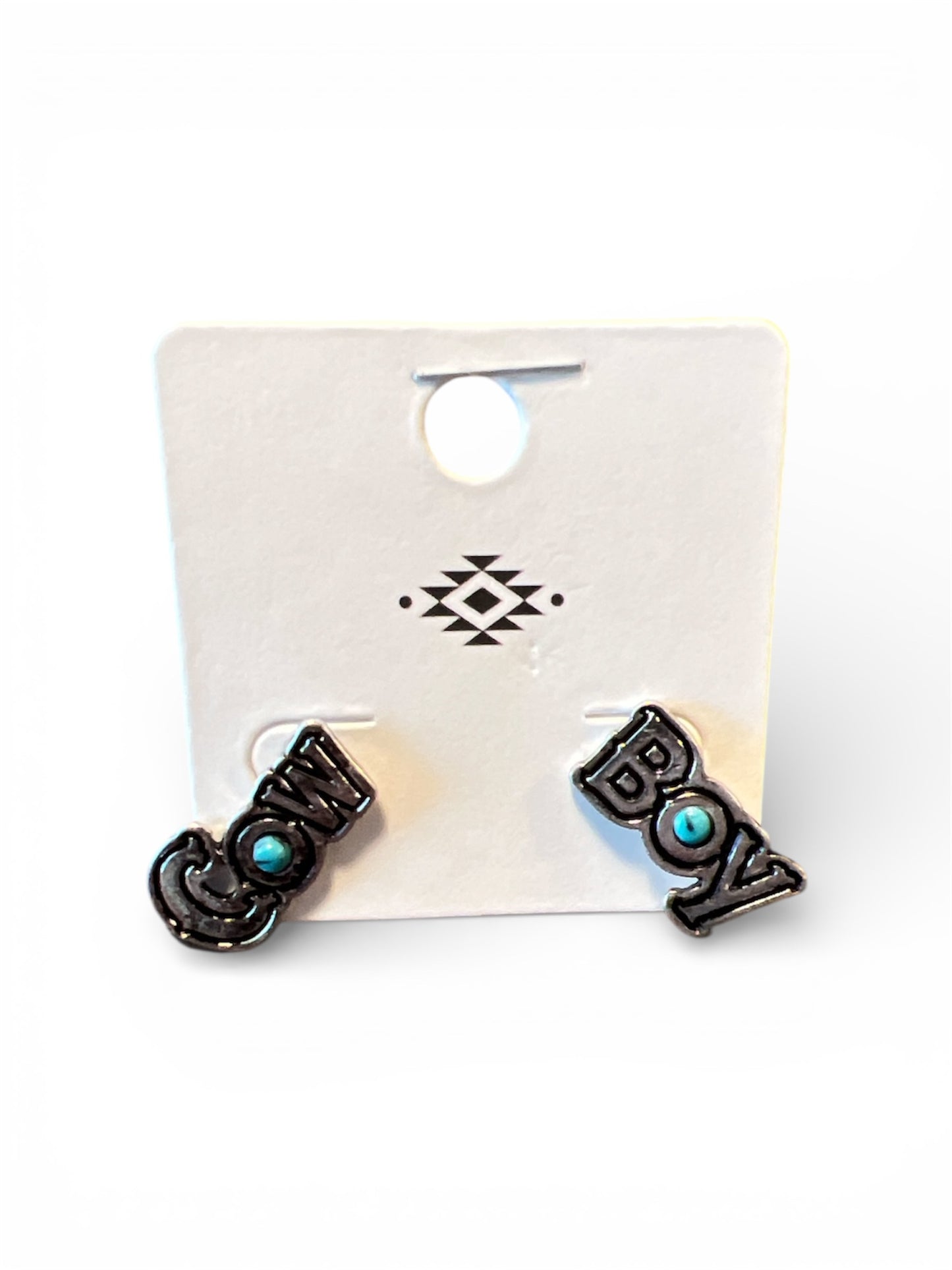 TURQUOISE SILVER "COWBOY, COWGIRL" EARRINGS