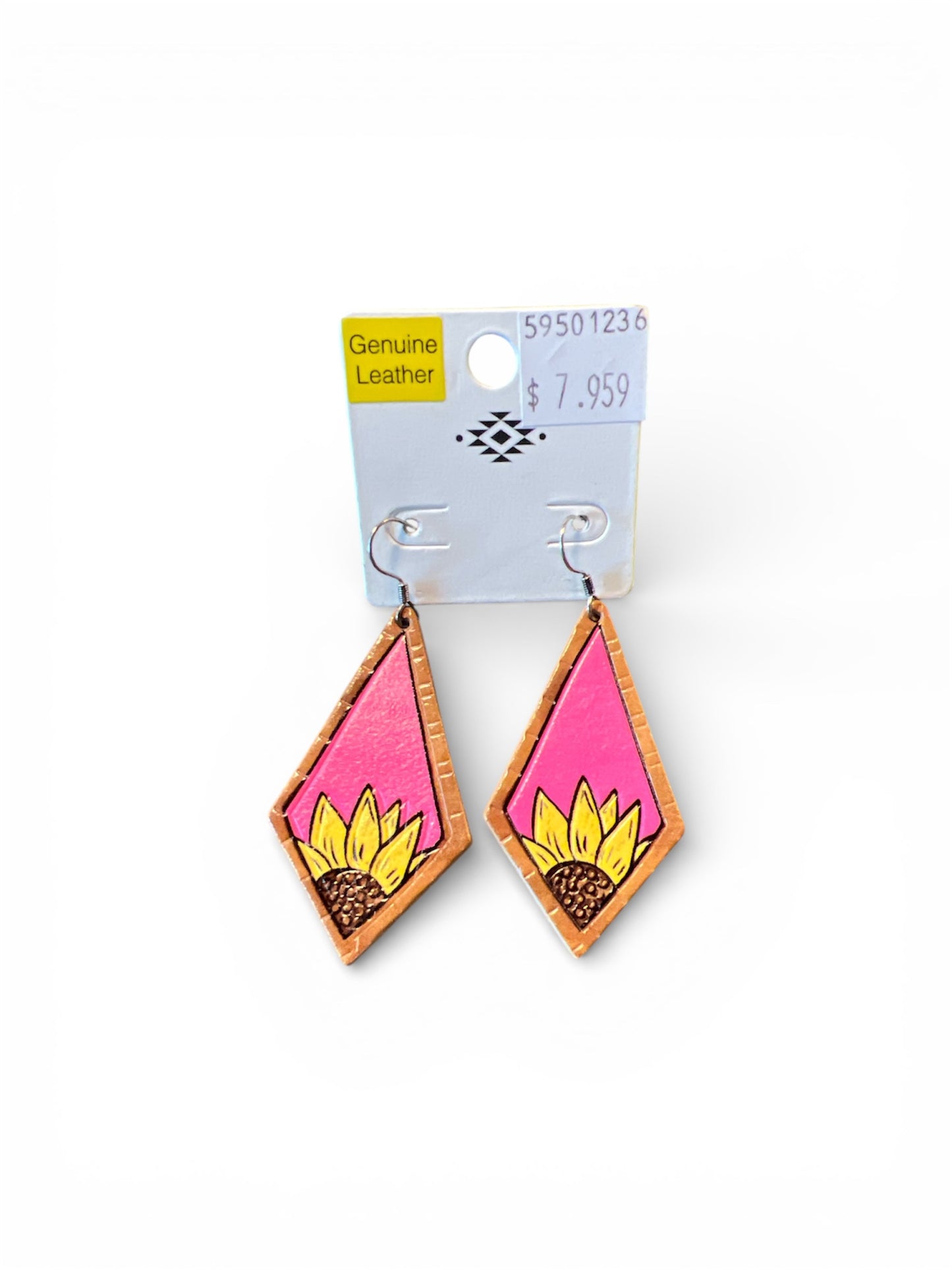 DIAMOND SUNFLOWER LEATHER EARRINGS