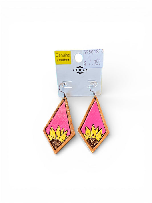 DIAMOND SUNFLOWER LEATHER EARRINGS