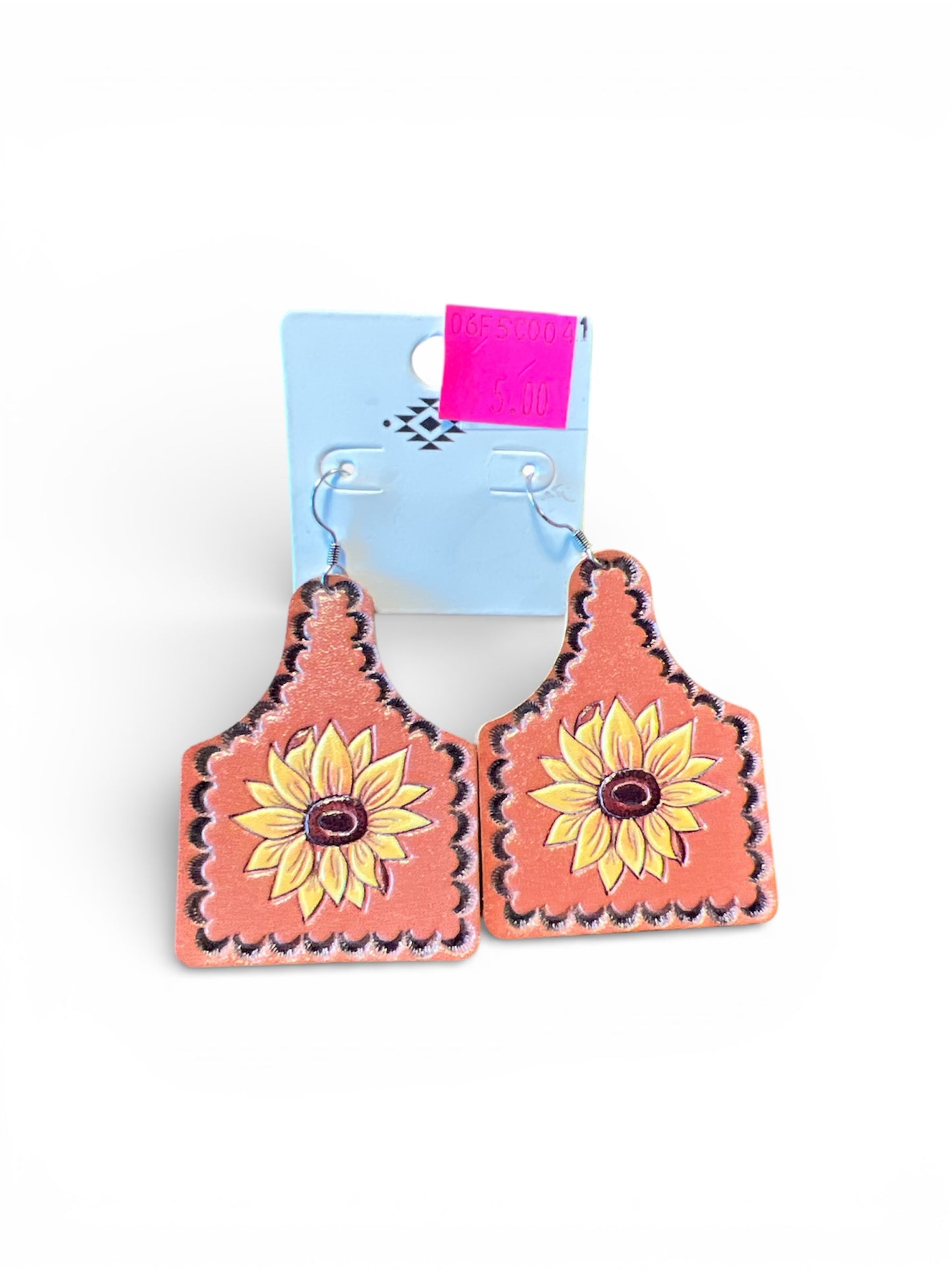 SUNFLOWER LEATHER PLATE EARRINGS