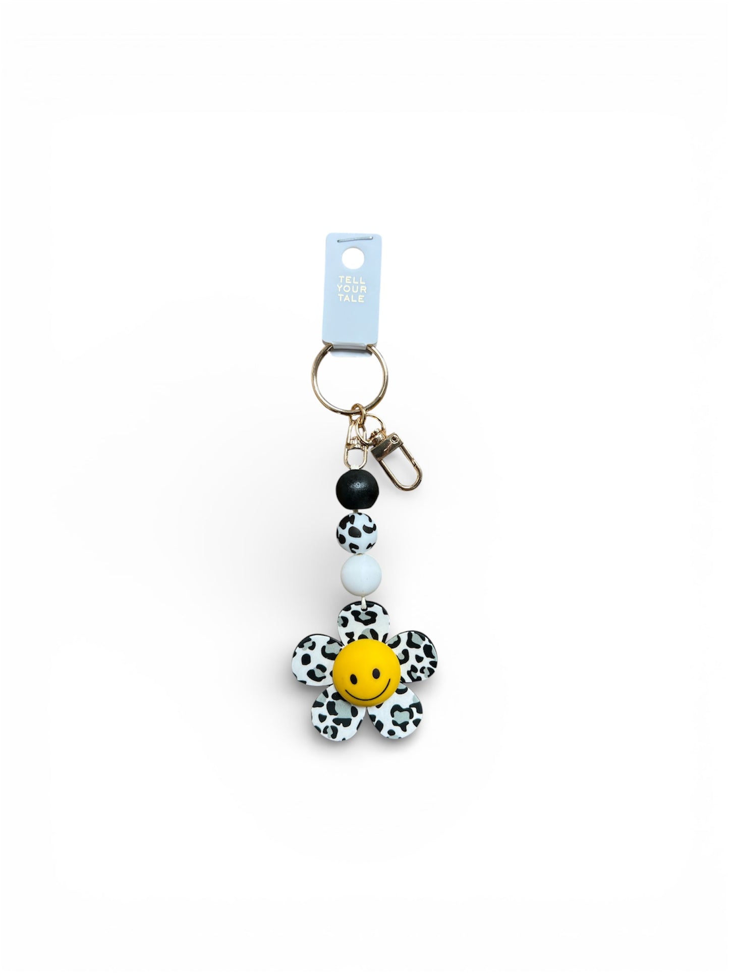 LEOPARD PRINT SMILEY FACE FLOWER KEYCHAIN