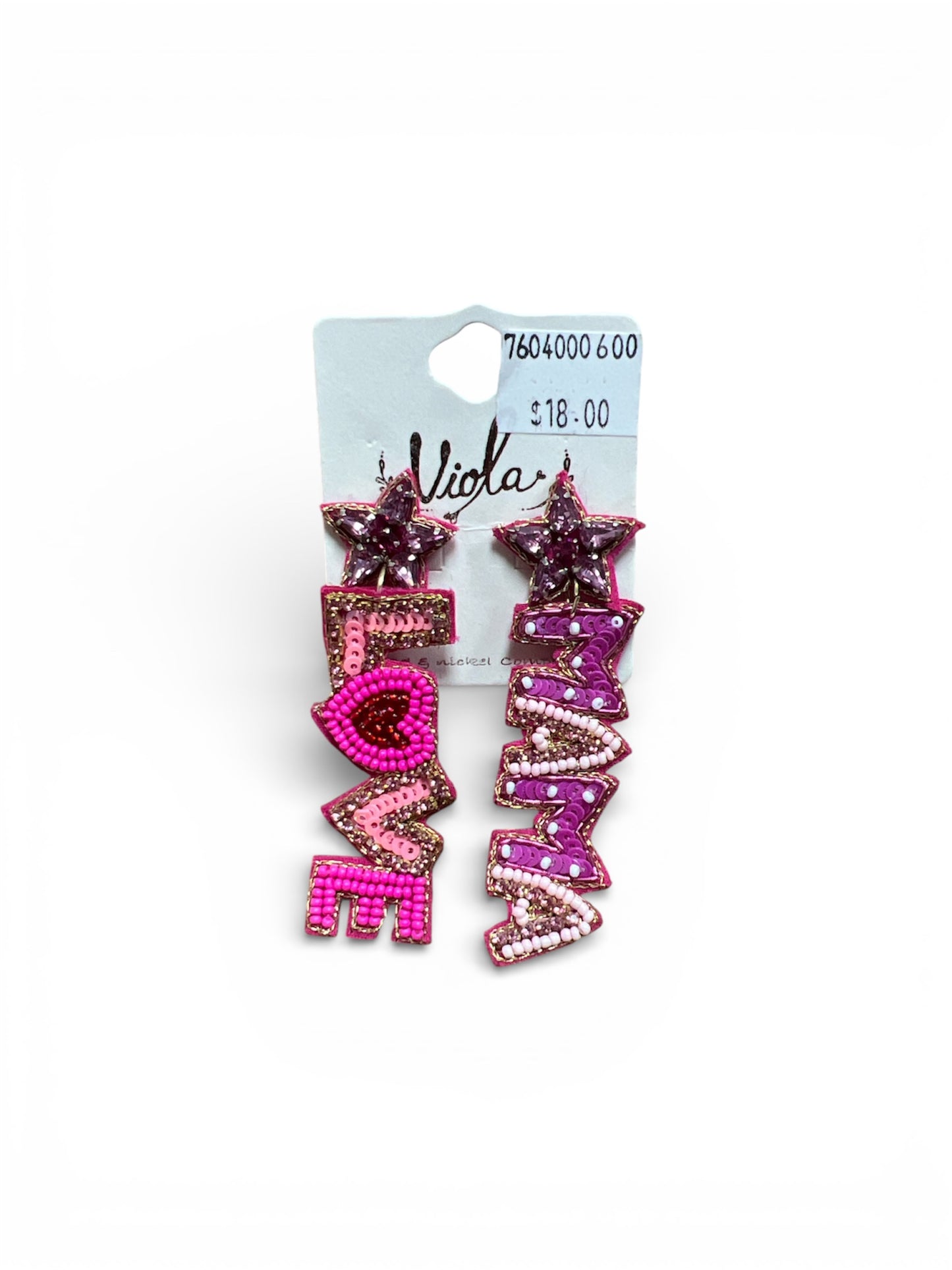 MAMA/LOVE BLINGY SEED BEAD EARRINGS