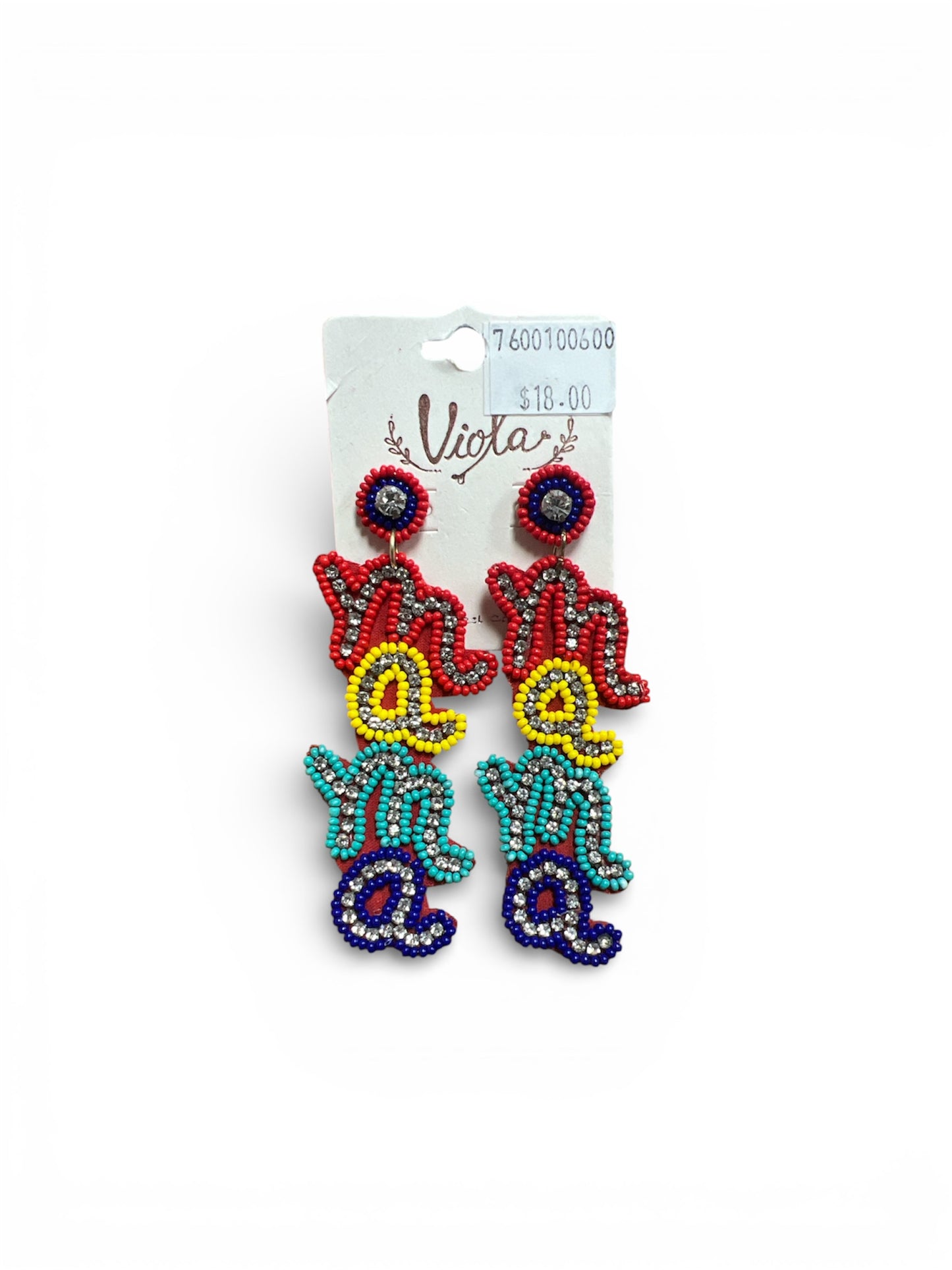SEED BEAD AND RHINESTONE MAMA EARRINGS