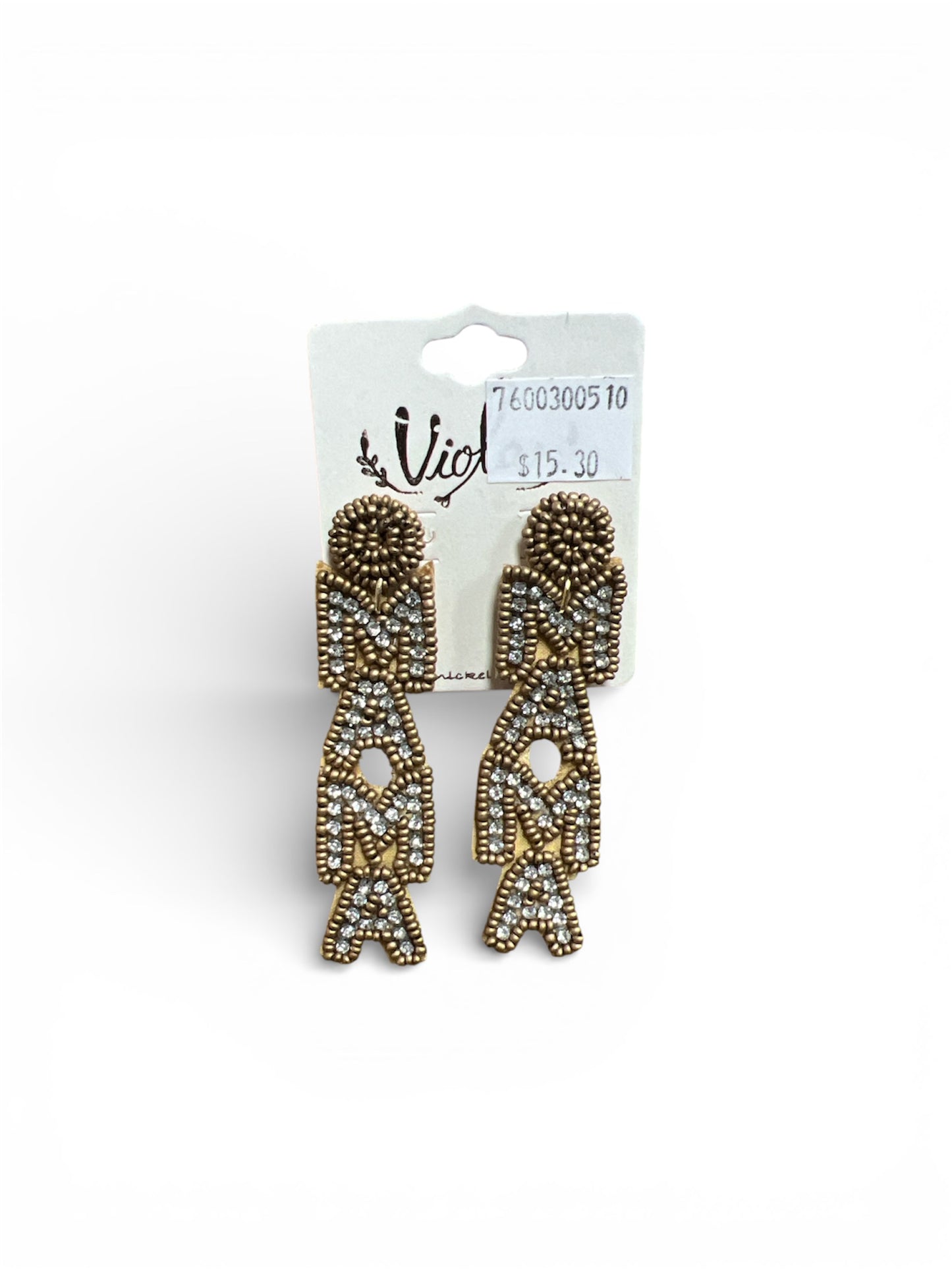 RHINESTONE AND GOLD MAMA SEED BEAD EARRINGS