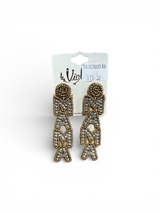 RHINESTONE AND GOLD MAMA SEED BEAD EARRINGS