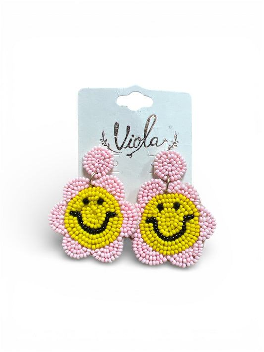FLOWER SMILEY FACE SEED BEAD EARRINGS