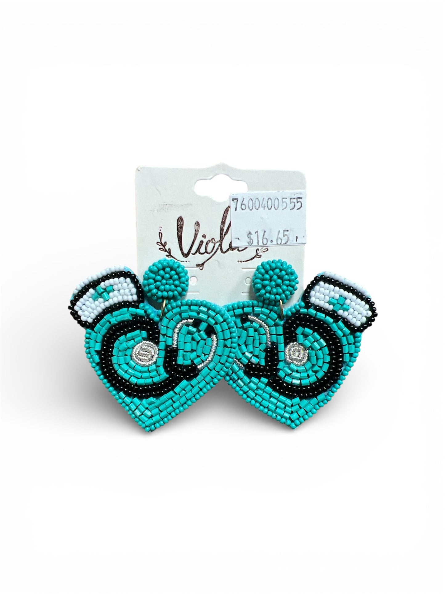 HEART WITH STETHOSCOPE SEED BEAD EARRINGS