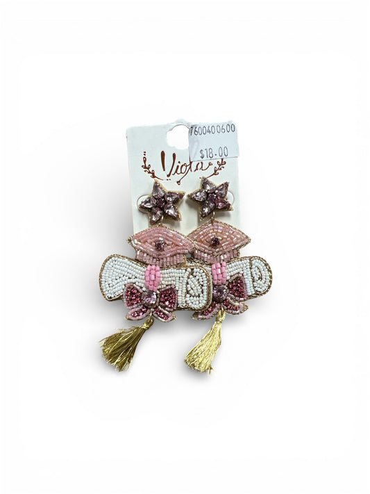 GRADUATION CAP AND DIPLOMA SEED BEAD EARRINGS