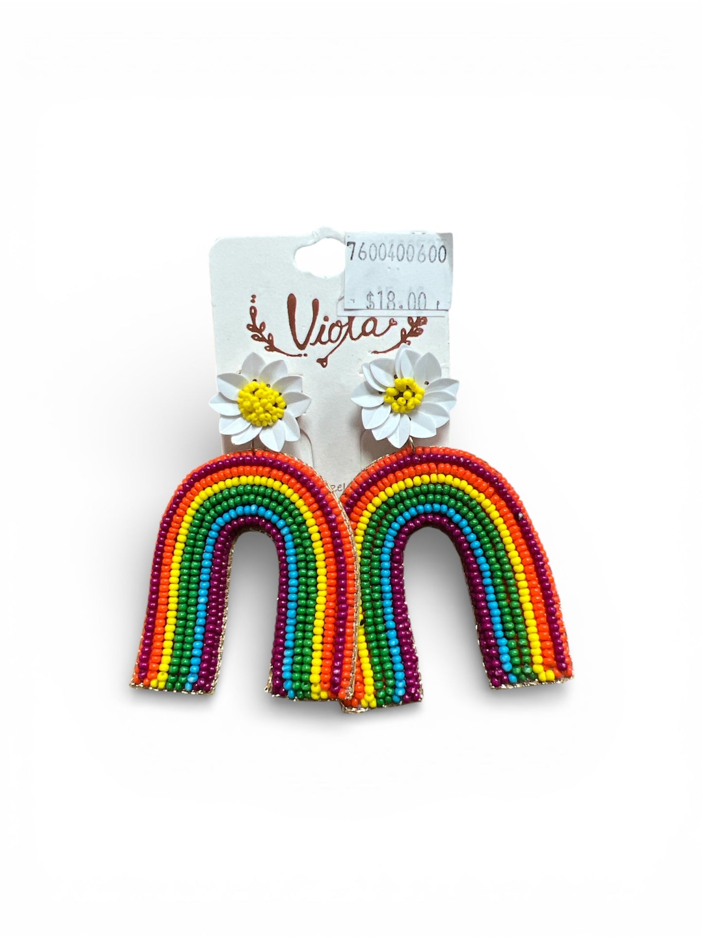 FLOWER AND RAINBOW SEED BEAD EARRINGS