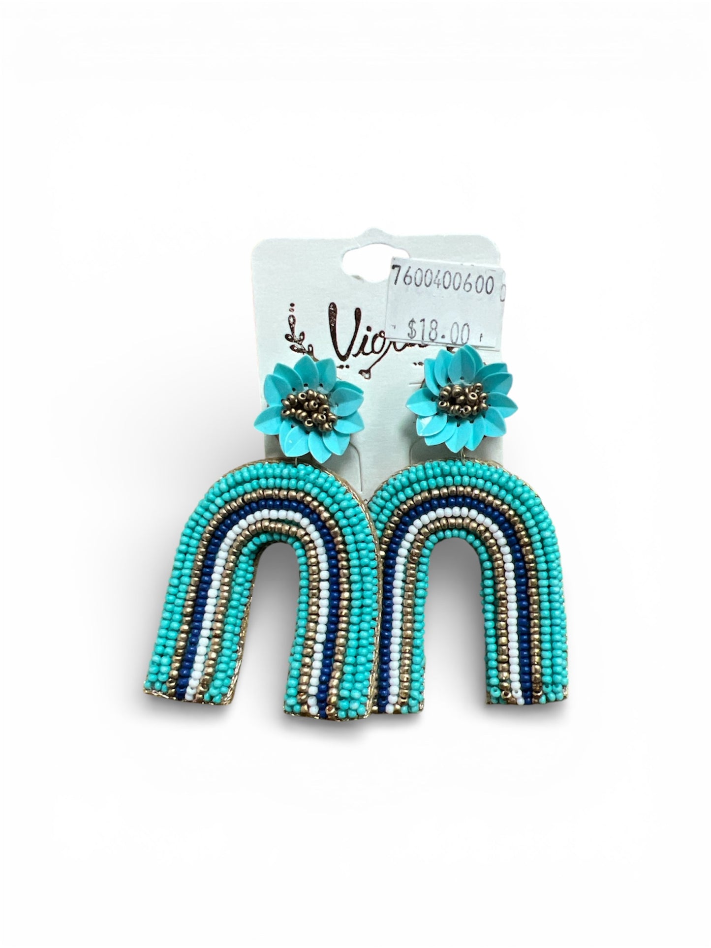 FLOWER AND RAINBOW SEED BEAD EARRINGS