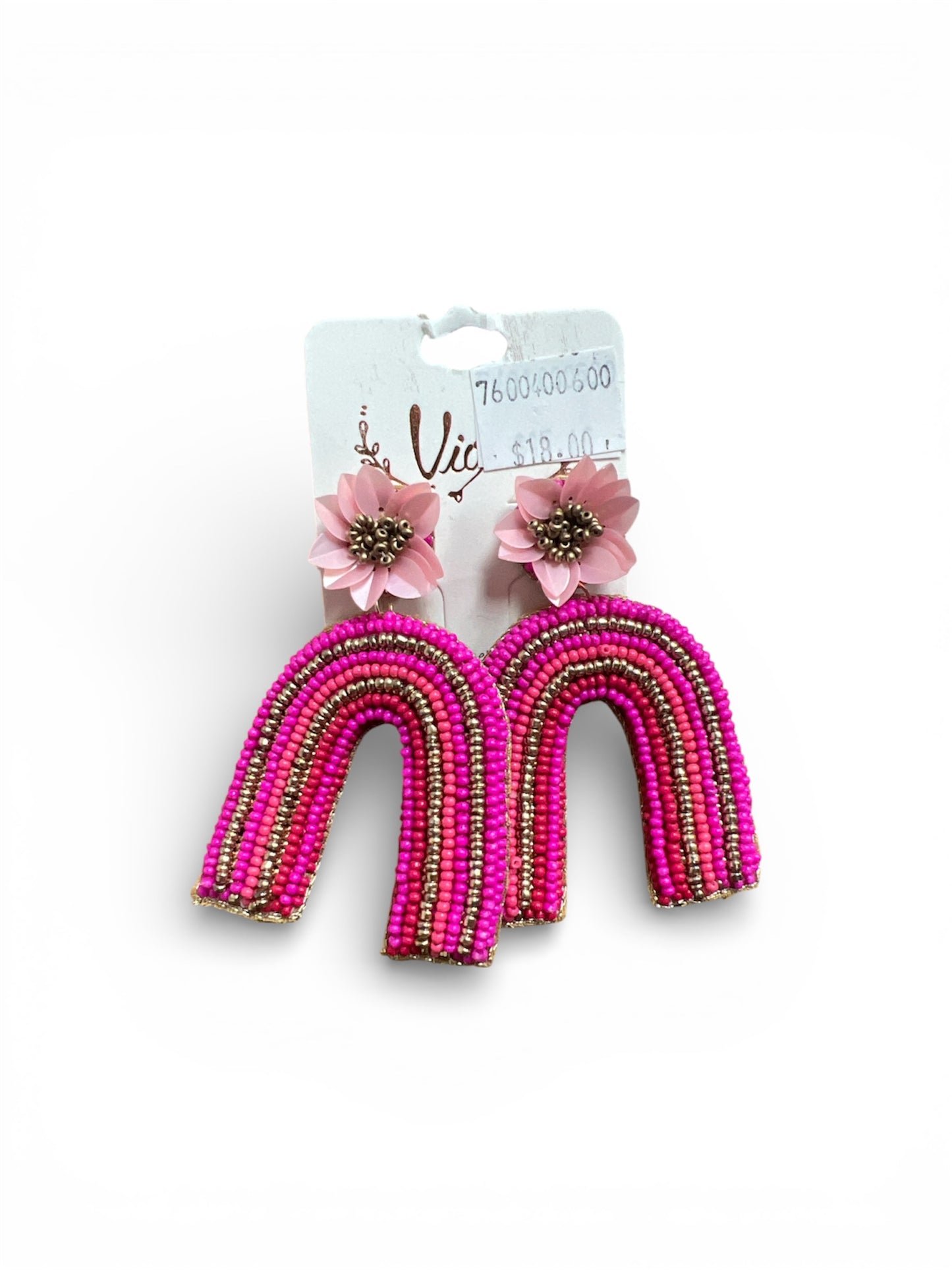 FLOWER AND RAINBOW SEED BEAD EARRINGS