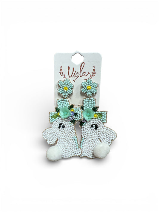 BUNNY WITH CROSS SEED BEAD EARRINGS