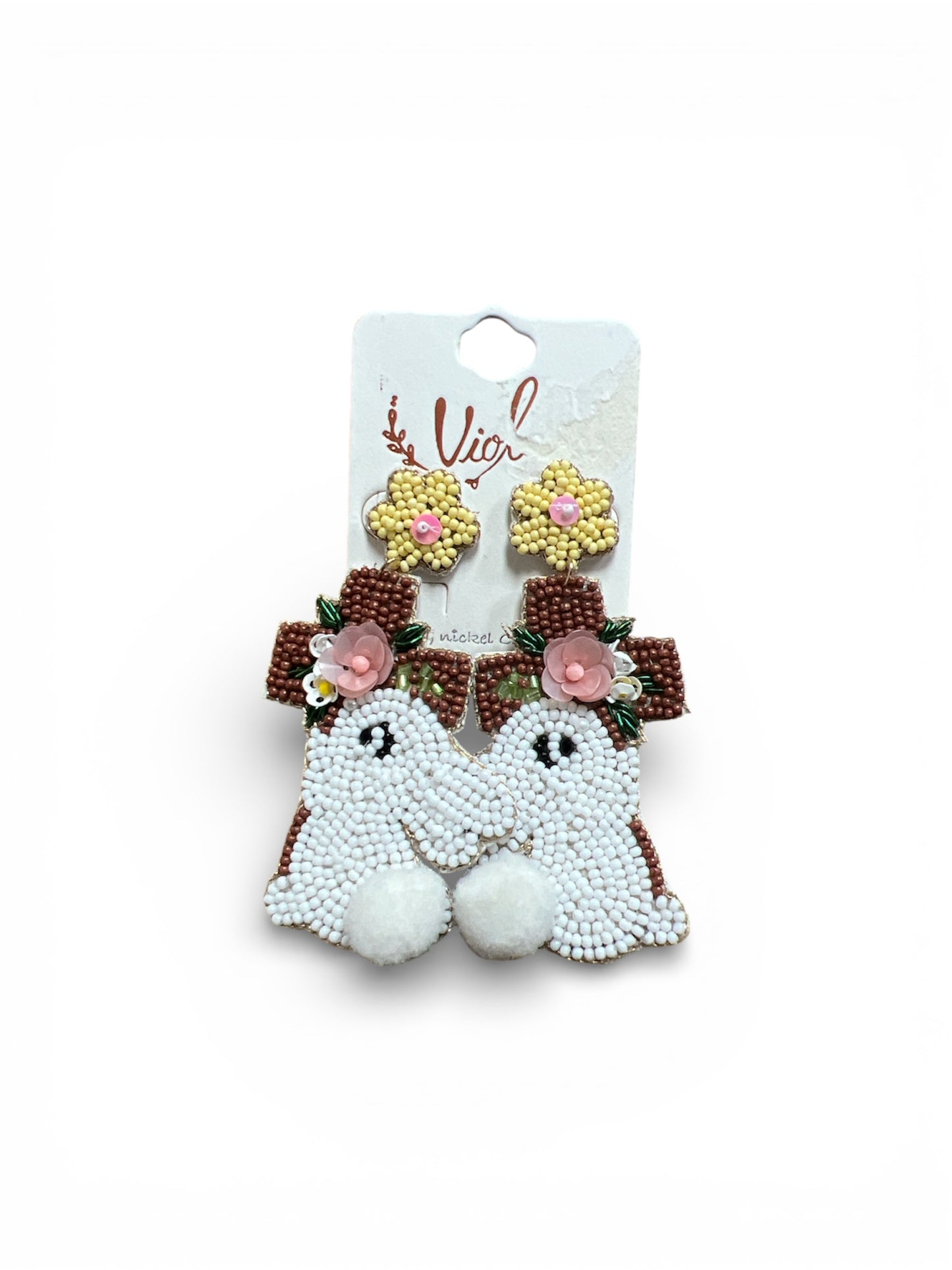 BUNNY WITH CROSS SEED BEAD EARRINGS