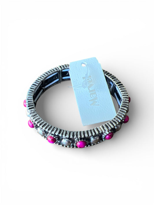 SILVER BRACELET WITH SMALL PINK STONES