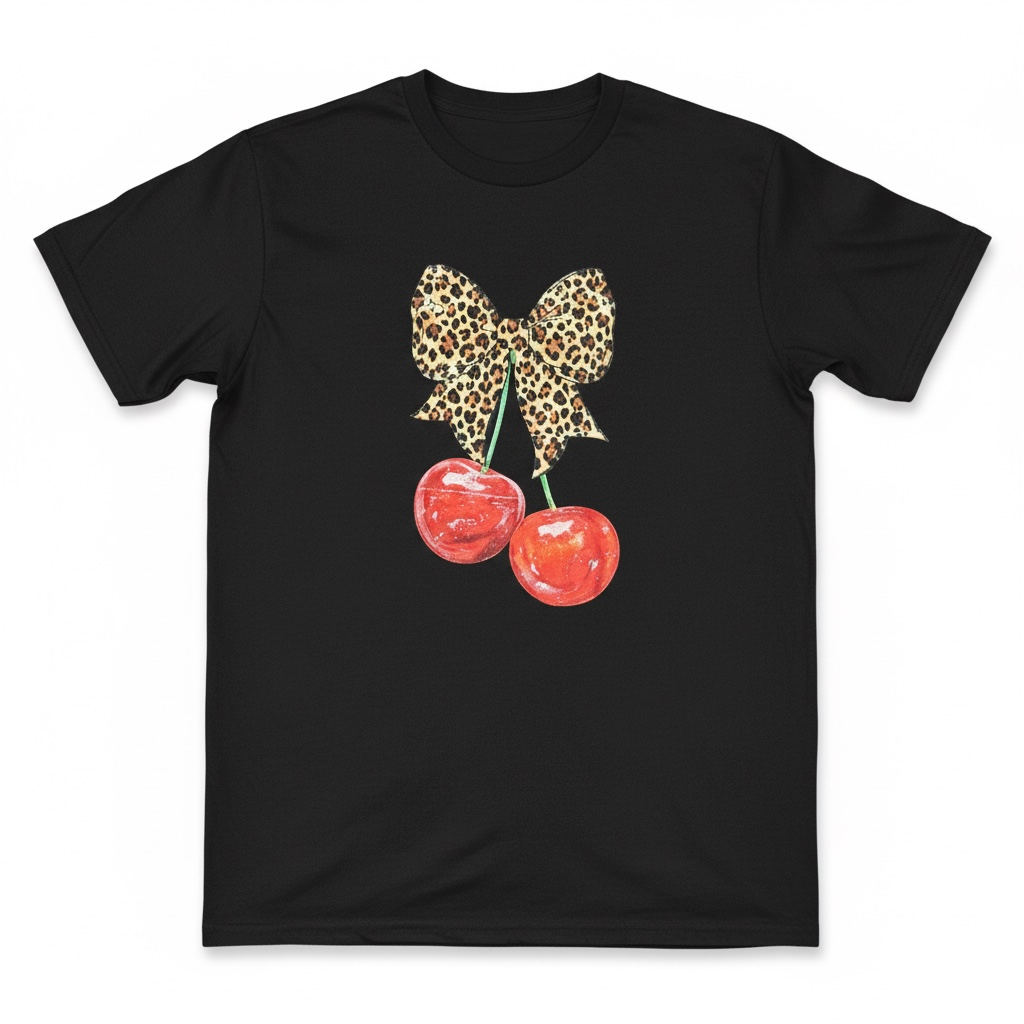 CHERRIES WITH LEOPARD BOW T-SHIRT