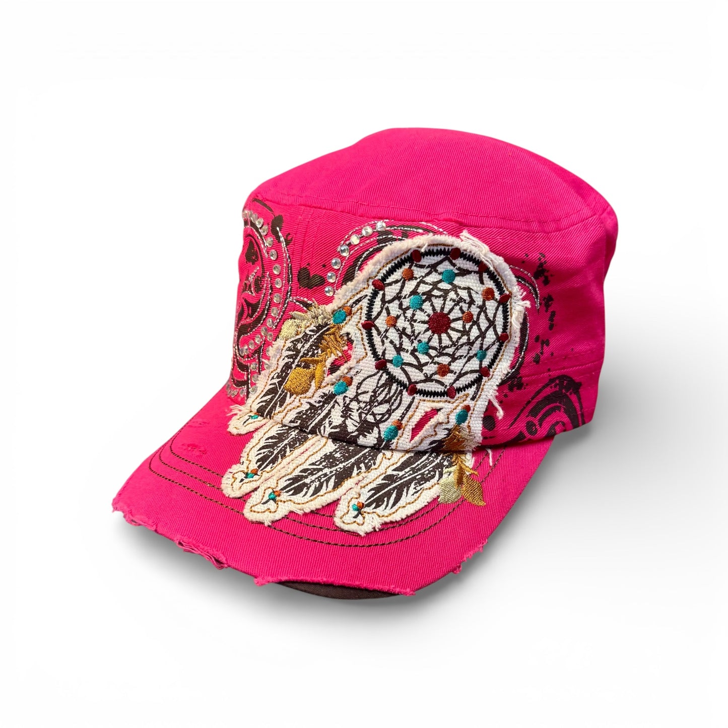 DISTRESSED CADET STYLE HAT WITH DREAM CATCHER PATCH