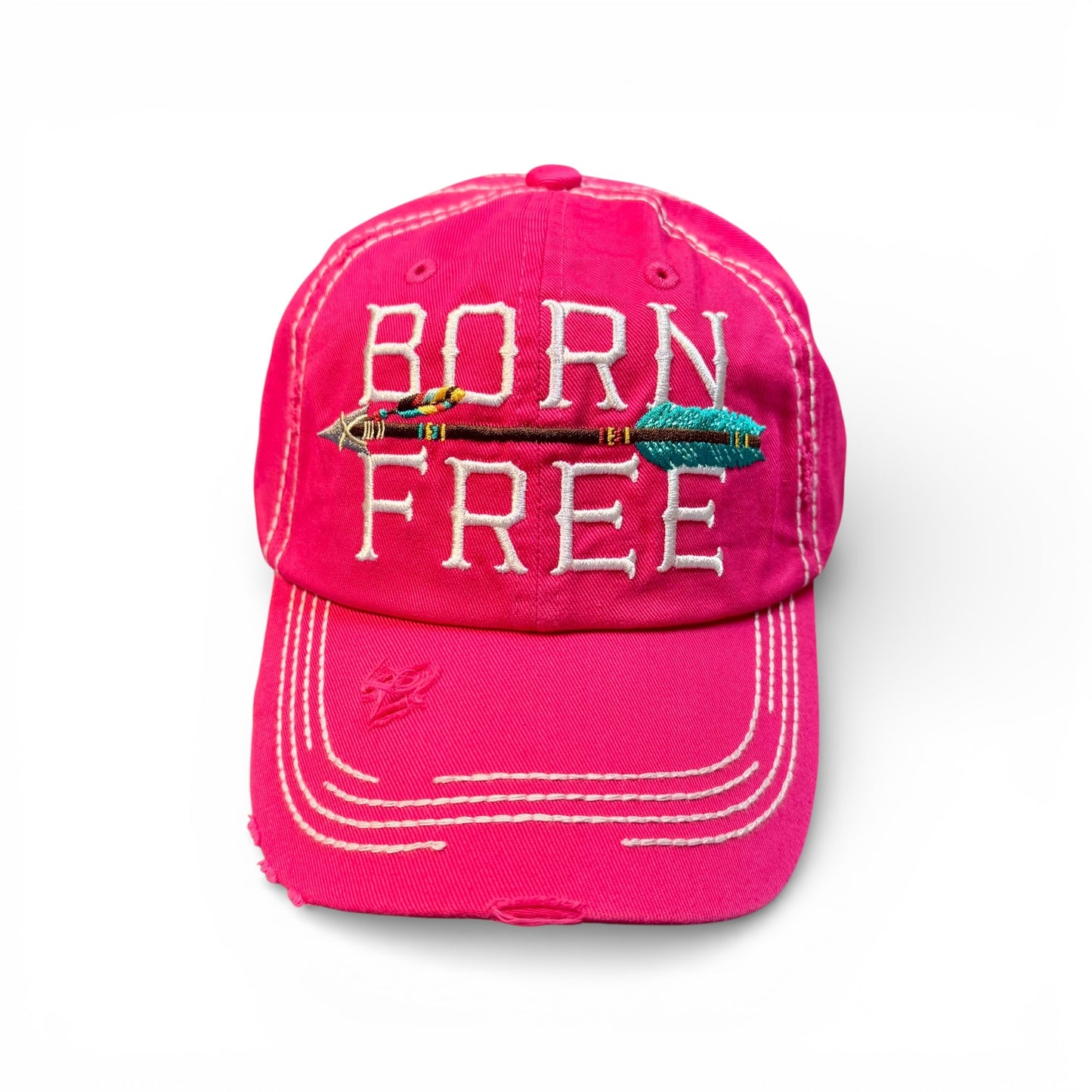 'BORN FREE' DISTRESSED BALL CAP