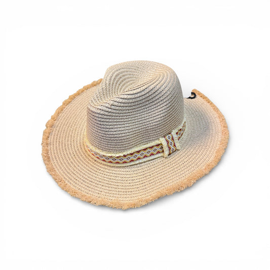 STRAW HAT WITH FRINGE BRIM AND BAND