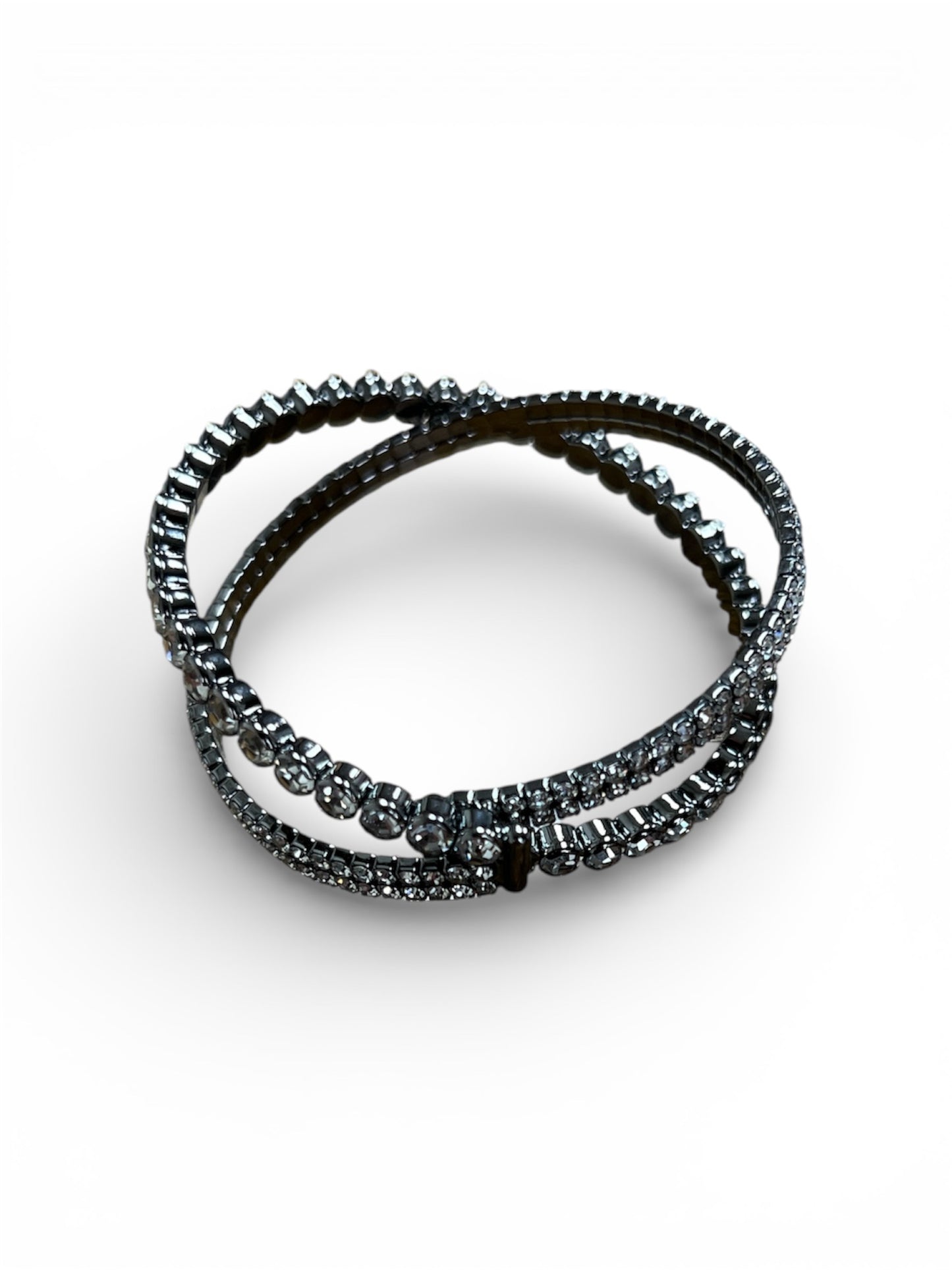 GUNMETAL CRISS CROSS BRACELET WITH RHINESTONES