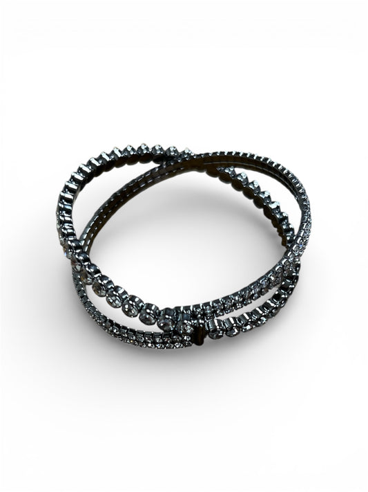 GUNMETAL CRISS CROSS BRACELET WITH RHINESTONES