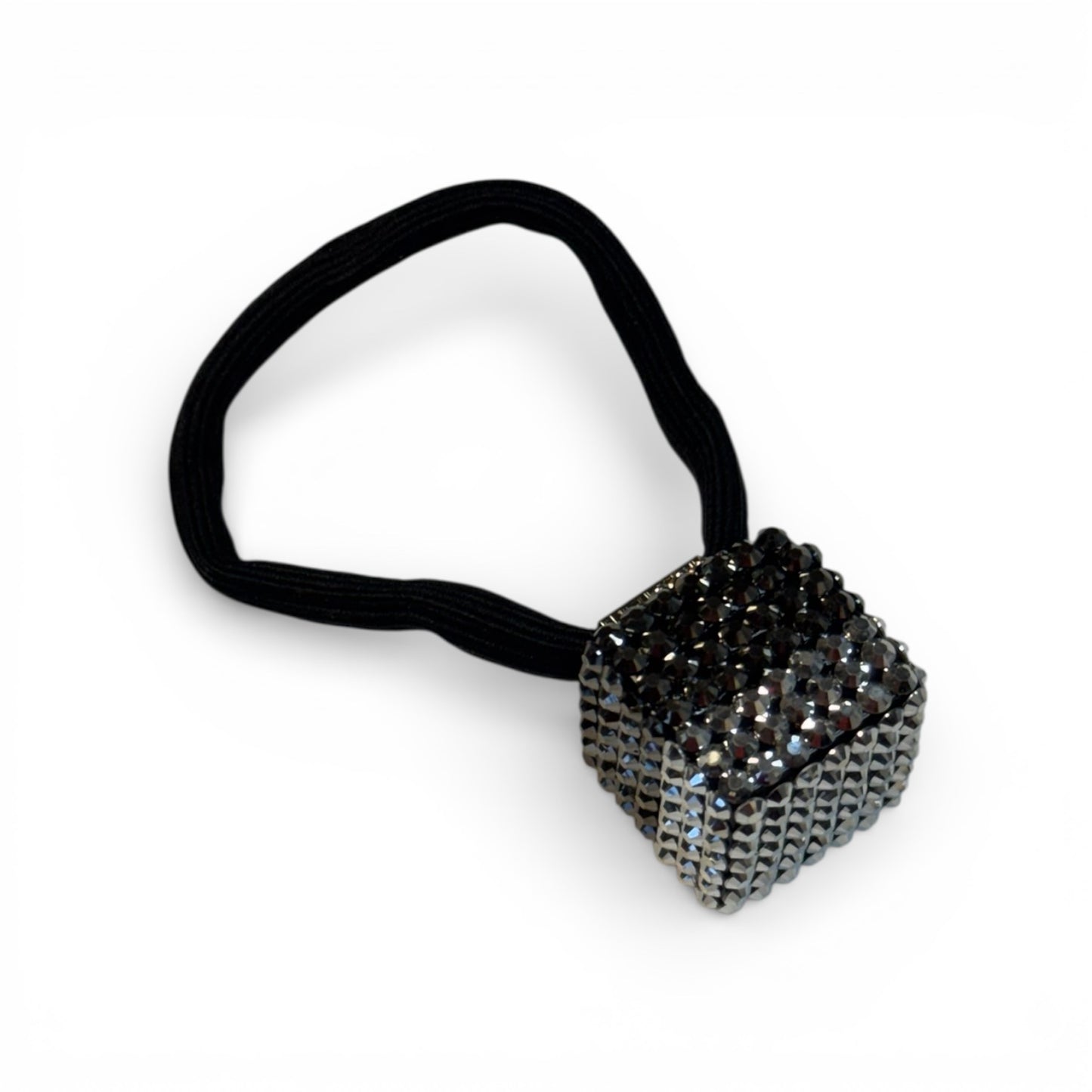 SILVER AND GREY RHINESTONE CUBE HAIR TIE