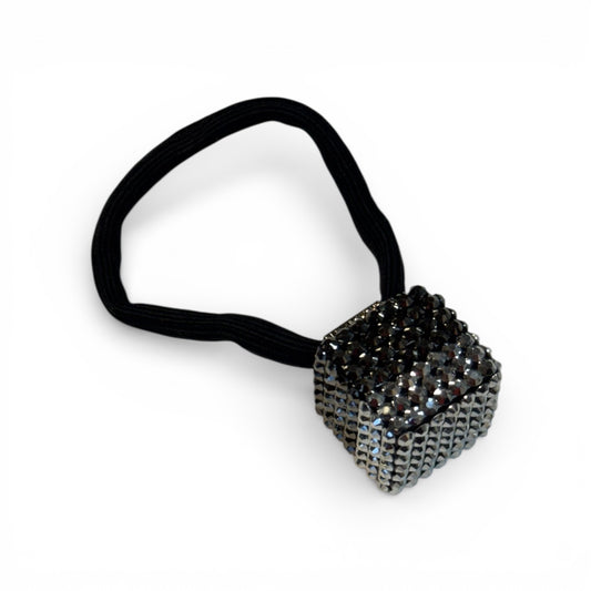 SILVER AND GREY RHINESTONE CUBE HAIR TIE