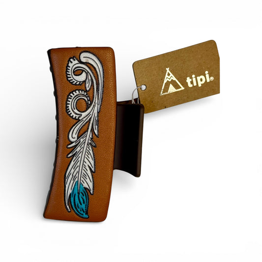 LEATHER FEATHER CLAW CLIP