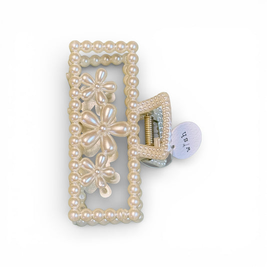 PLASTIC PEARLY FLOWER CLAW CLIP