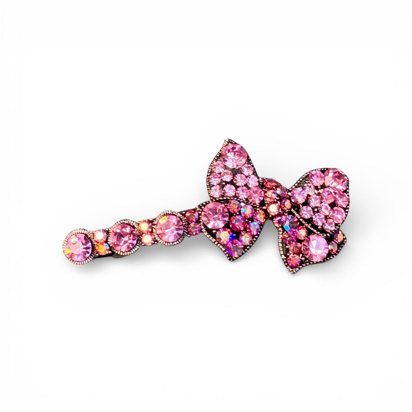 SMALL METAL BOW BARRETT WITH RHINESTONES