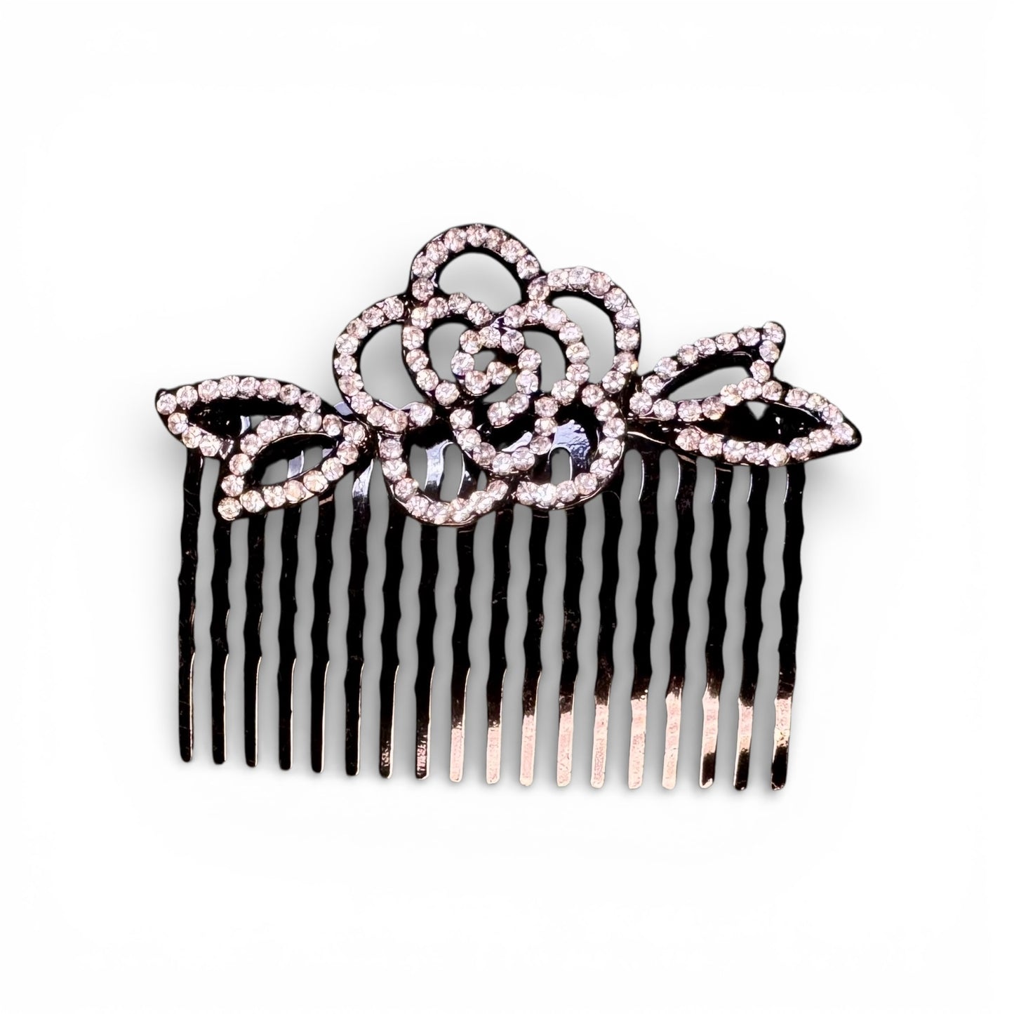 METAL HAIR COMB WITH RHINESTONE FLOWER