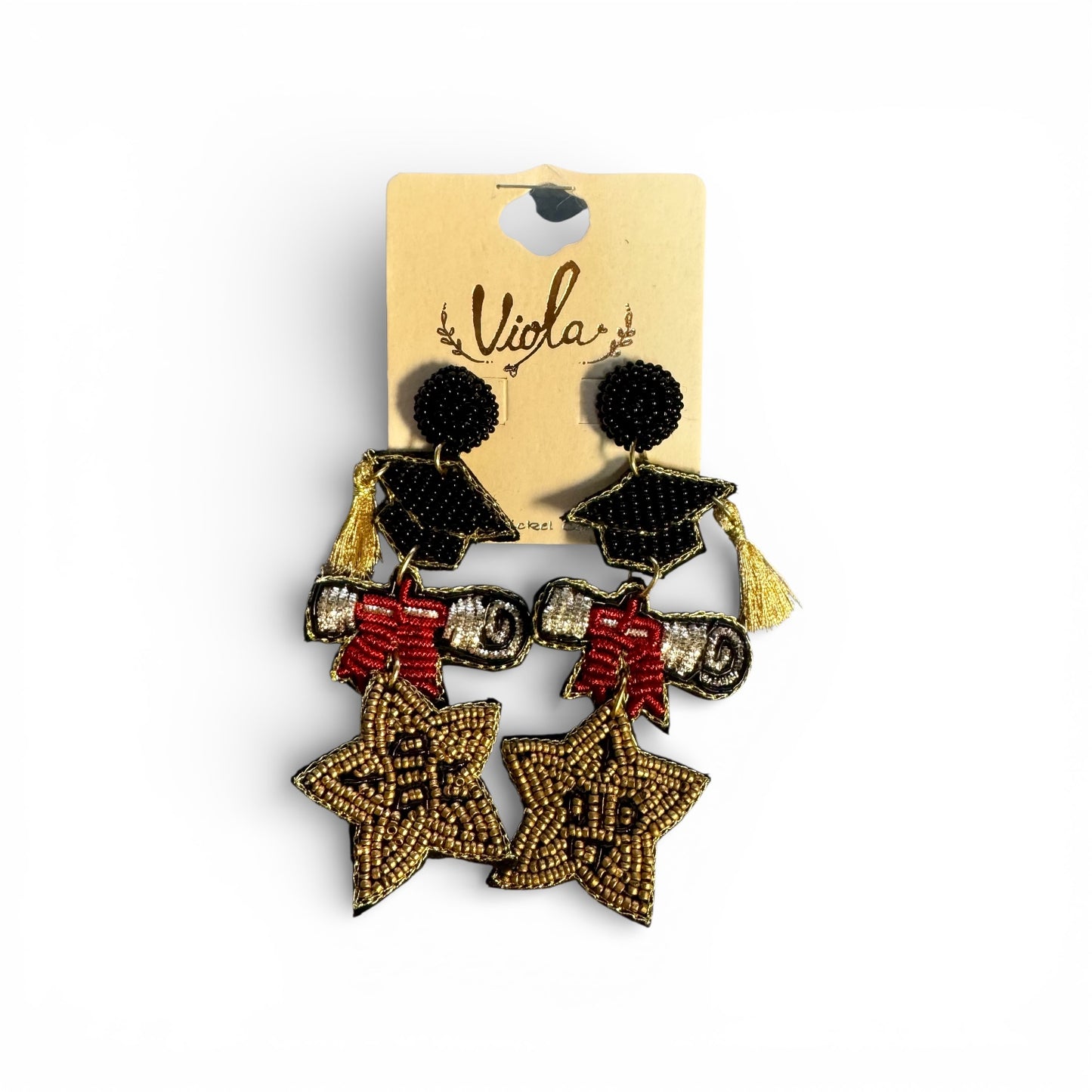 CAP,  DIPLOMA, STAR SEED BEAD EARRINGS