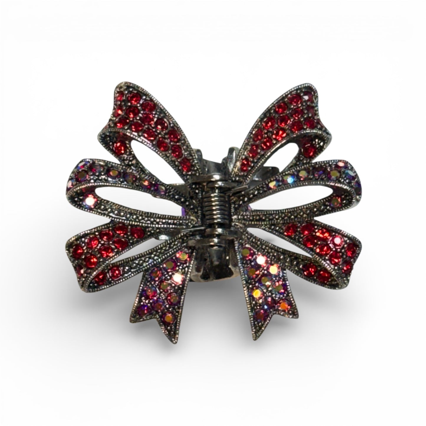METAL BOW CLAW CLIP WITH RED RHINESTONES