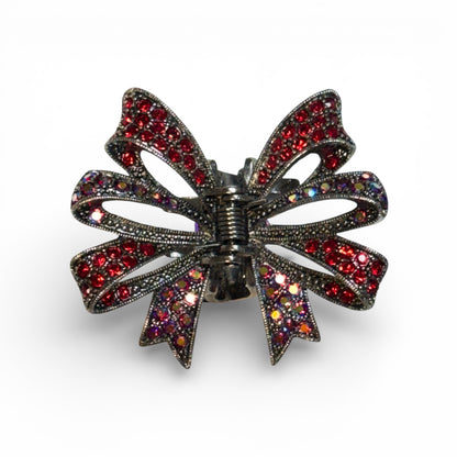 METAL BOW CLAW CLIP WITH RED RHINESTONES
