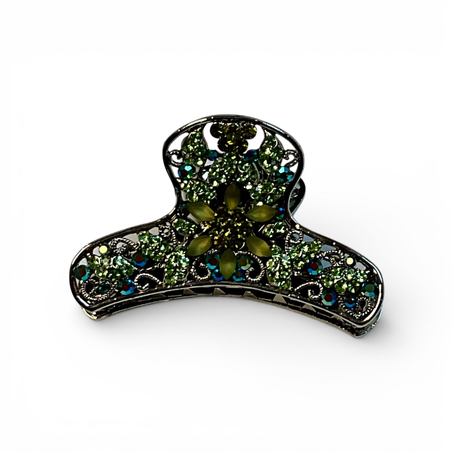 SMALL METAL CLAW CLIP WITH GREEN RHINESTONES