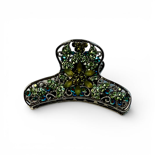 SMALL METAL CLAW CLIP WITH GREEN RHINESTONES
